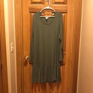 Terra & Sky Olive Green Long Sleeve Casual Dress